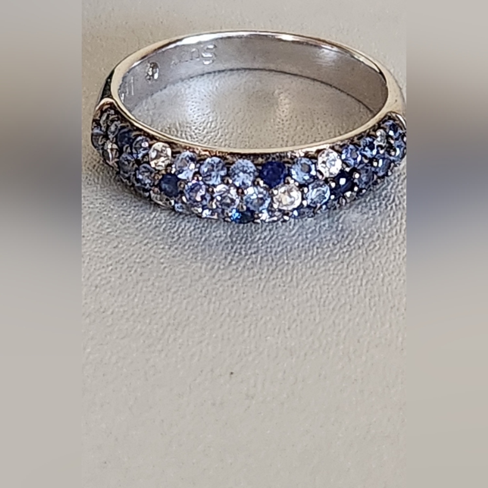 Suzy Levian Sterling Silver Sapphire & Diamond Accent Pave Band Ring - Picture 9 of 16